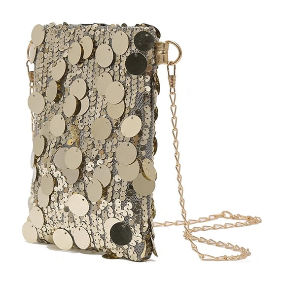 Purse for Women Sequin Crossbody Cell Phone Purse Compact Glitter Metal Chain Sling Bag for Evening Party Hang Bags for Women Color Gold Size One Size