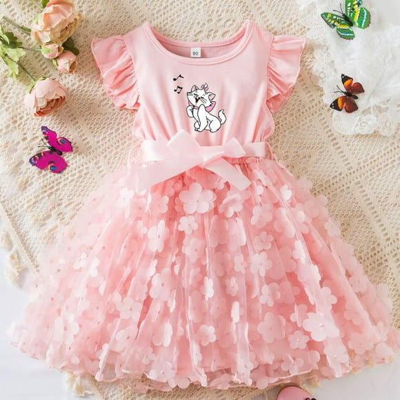 The Aristocats Marie Cat Summer Dress for Kid‘s Casual Clothes 3D Butterfly Cute Baby Girls Princess Dress Party Dresses 2-6 Yrs QZX