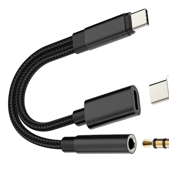 USB C to AUX Dongle for iPhone 16 15 Pro Max 3.5mm Jack Headphone Adapter (2in1) Audio Charger Cable Compatible for Samsung Galaxy Cord for Apple Wired Headset Splitter Phone Android Female for iPad