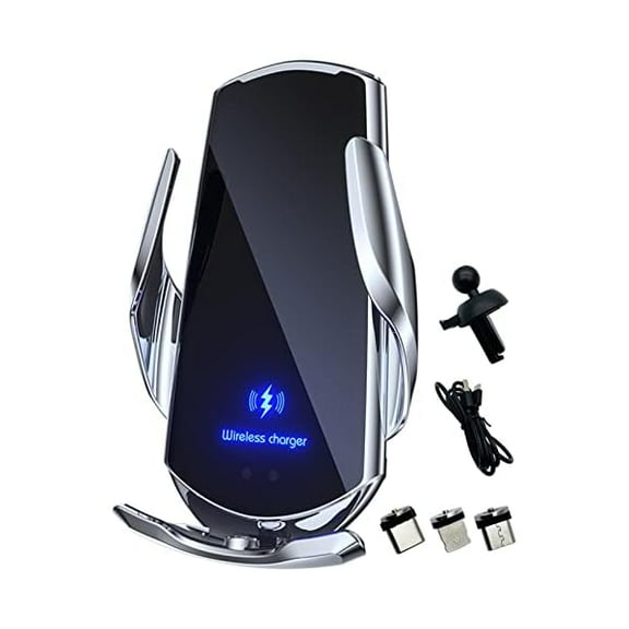 FU1999Wireless Car Charger Automotive Electric Induction 15W Wireless Charger Car Vent Mount Bracket Fast Charging Auto-Clamping Car Phone Holder Mount Air Vent Phone Holder Silver…