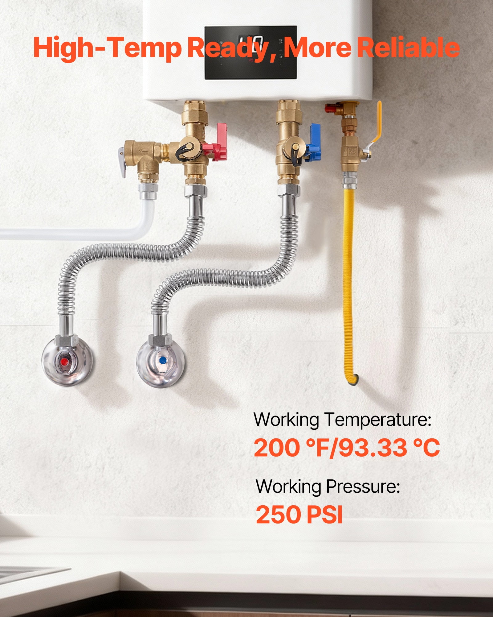 VEVOR Water Heater Kit, 18 Inch Length Water Heater Flex Connector, Waters Heaters Installation Kit with 1" FIP x 1" FIP Inlet & Outlet Connection for Bathroom, Kitchen, Laundry Room, Boiler Room