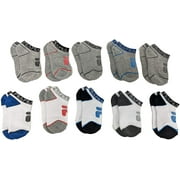 Fila Kids Boys 10-Pack Half Cushion No Show Socks Logo Welt - White, Boys Small Shoe Sizes 7-10