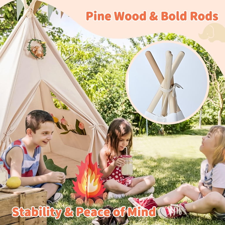 Koppop Kids Teepee Play Tent, Natural Canvas, White photo 4