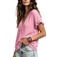 thumbnail image 5 of Women's Relaxed Fit V-Neck Short Sleeve Linen Blouse Casual Summer Top, 5 of 7