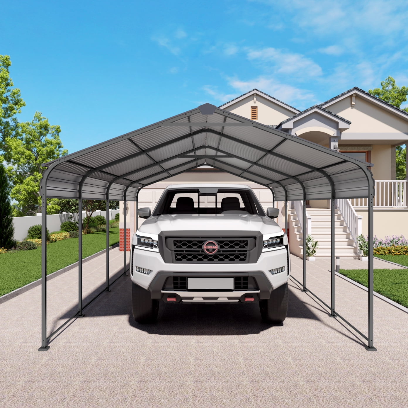 12x20 FT Heavy Duty Metal Carport With Galvanized Steel Roof With Enhanced Base Outdoor Car Port Shelter for Cars, Trucks and Boats