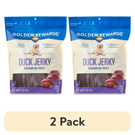 (2 pack) Golden Rewards Duck Flavor Premium Dry Jerky Treats for All Dogs, 32 oz