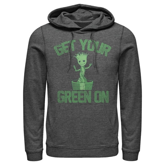 Men's Marvel St. Patrick's Day Get Your Groot On  Pull Over Hoodie Charcoal Heather 2X Large