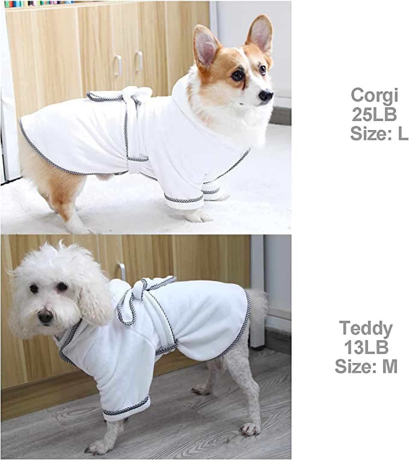 Dog Bathrobe, Microfiber Fast Drying Absorbent Hooded Bath Towel for Puppy Small Medium Large Dog Cat (XL, White)