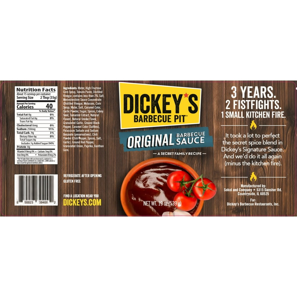 Dickey's, BBQ Sauce, Original Secret Recipe, Bottles, 19oz
