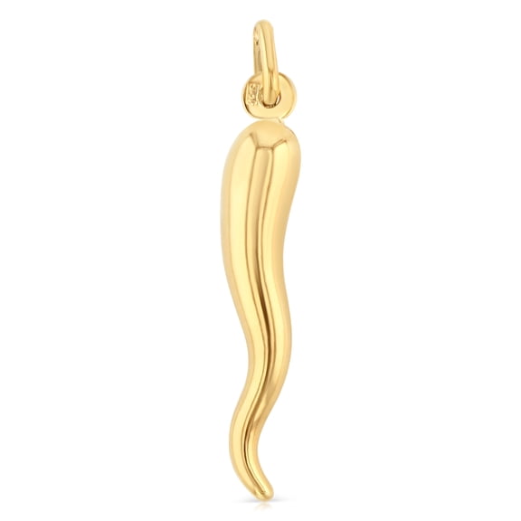 Ioka-14K Yellow Gold Cornicello Italian Horn 30MM Charm Pendant For Necklace or Chain