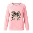 thumbnail image 4 of TFEOQRY Women's Hoodless Sweatshirts Fashion Casual Bow Printed Pullover Long Sleeve Round Neck Hoodless Sweatshirt Tops Pink, 4 of 4