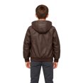 thumbnail image 5 of Heting Boys Faux Leather Motorcycle Jacket with Removable Hood Warm Fleece Lining Windproof PU Bomber Coat for Fall Winter Camel 6-7, 5 of 9