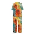 thumbnail image 5 of ICHUANYI Clearance Women's Summer Printed Half Sleeve Round Neck Cropped Top + Casual Pants Suit Set Two Piece Lounge Set(Orange, M) ICHUANYI WER2023081203244, 5 of 5
