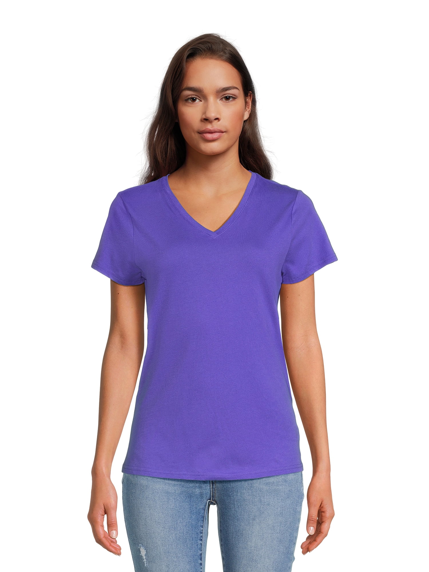 トップス jnhearts Vneck Shirts Saxe Blue RealSize V-Neck Cotton Tee - Short Sleeve Hip-Length Shirt