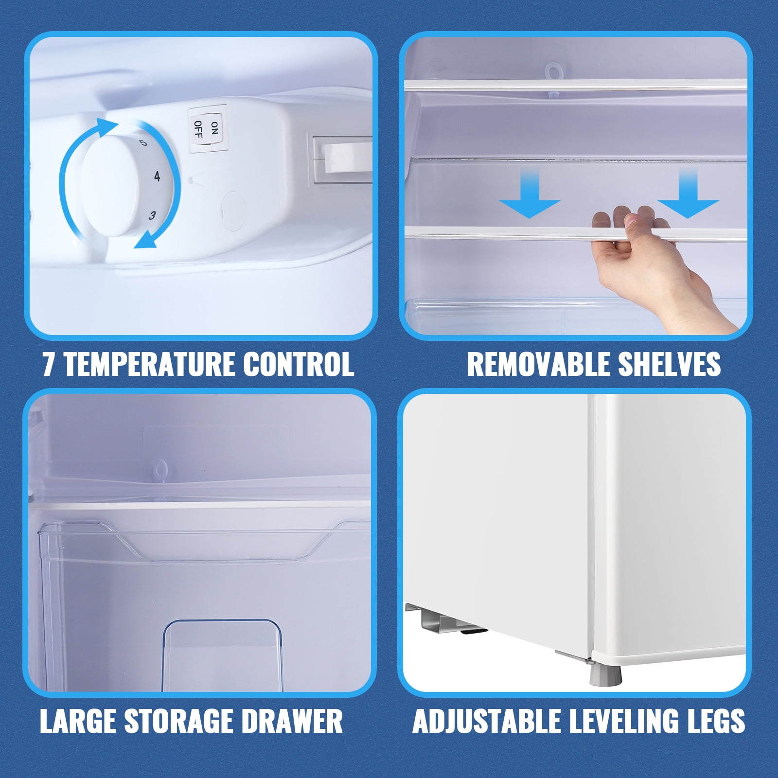 JIEJIA 3.5 Cu.ft Two Door Mini Refrigerator with Freezer, Compact Small Fridge Adjustable Removable Shelves, White