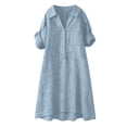 thumbnail image 5 of QUNYINEY Faux Cotton Linen Casual Dresses for Women Midi Short Sleeve Summer Blue A Line Dress with Pockets Collared Button Loose Fit Dresses, 5 of 6