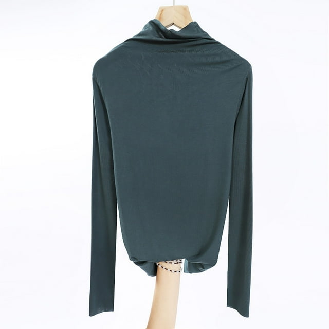 Pisexur Pyjama pour Femmes, Pyjama en Soie pour Femmes Doux pour la Peau Hauts d'Hiver pour Femmes Demi-Col Montant Manches Longues Chemise de Base Col Rond Haut Fin Tenue de Maison Vert, 3TG