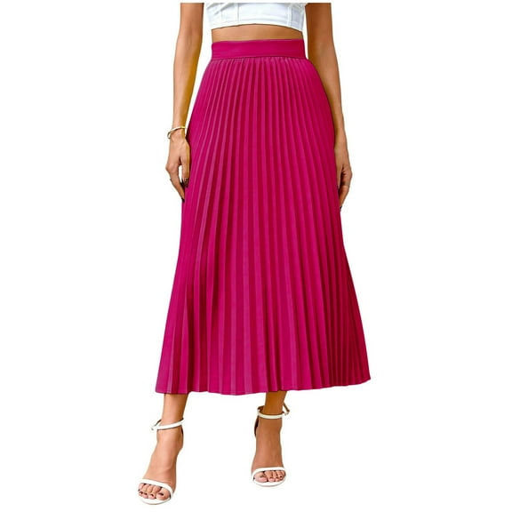 Womens Pleated Skirt High Waisted A Line Midi Long Shirring Skirts Summer Trendy Casual Lightweight Elegant Skirts