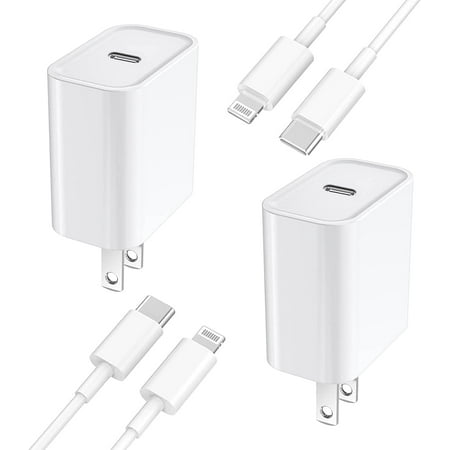 iPhone Fast Wall Charger Block [Apple MFi Certified] 2 Pack 20W PD USB C Wall Plug Fast Charging Adapter Cube with 2 Pack 6FT Type C to Lightning Cable Compatible with iPhone 14 13 12 11 Pro Max Case