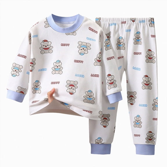 NOLDARES 2 Piece Infant Toddler Winter Outfits Set Long Sleeve Print Pattern Pullover Top Round Neck Elastic Waist Sweatpants Warm Clothes Size:1-2 Y,Sky Blue