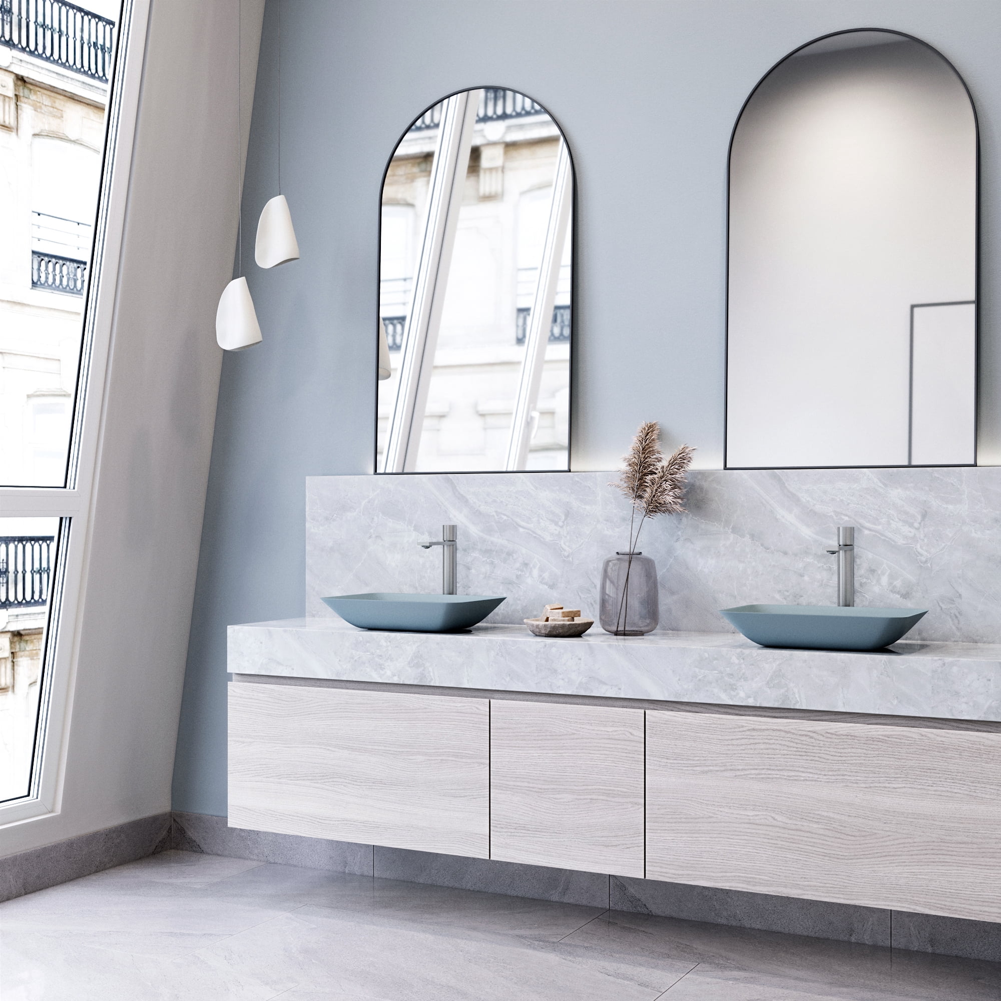 VIGO Matte Shell Sottile Metallic Glass 18 in. L x 13 in. W x 4 in. H Rectangular Vessel Bathroom Sink