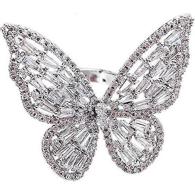 Anillo de mariposa brillante con circonita cúbica y lazo para nudillos, ajustable, abierto, con diseño de mariposa, joyería de boda para mujeres y niñas.
