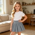 thumbnail image 2 of lnmuld Solid Ribbed Elastic Waist Gathered Swing Mini Skort Preppy Back to School Mix Match Outfit for Girls Grey,11-12 Years, 2 of 6