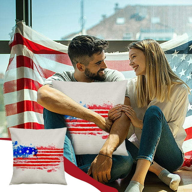 Funda de almohada patriótica del Día de la Independencia, funda de cojín de lino de 18x18 pulgadas, diseño de la bandera estadounidense, decoración del Día de los Caídos del 4 de julio para sofá de