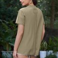 thumbnail image 4 of Tops de Manga Corta de las Mujeres, Moda Color Sólido, Cuello Redondo Línea Trasera Diseño Blusa, 4 of 8