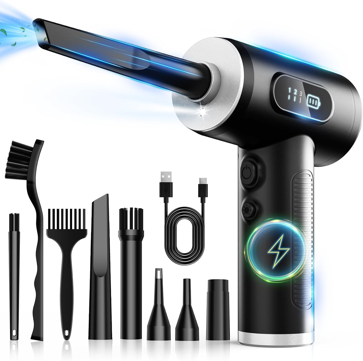 Ac-27 Air Duster, 2025 New Air Duster Ac-27, Compressed Air Duster, 150000RPM Electric Cleaner Kit With 3 Gear Adjustable, Rechargeable Cordless High-Speed Air Blower For Keyboard, Car, Home (Grey