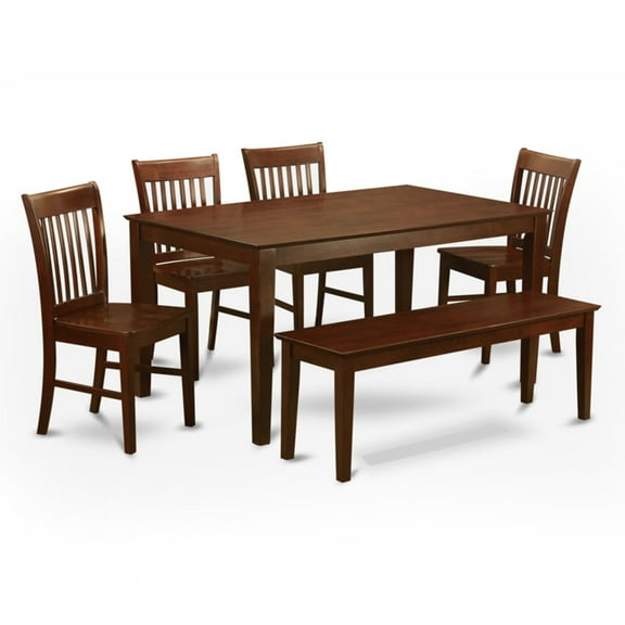 East West Furniture Capris 6 Piece Rectangular Dining Table Set with Norfolk Wooden Seat Chairs