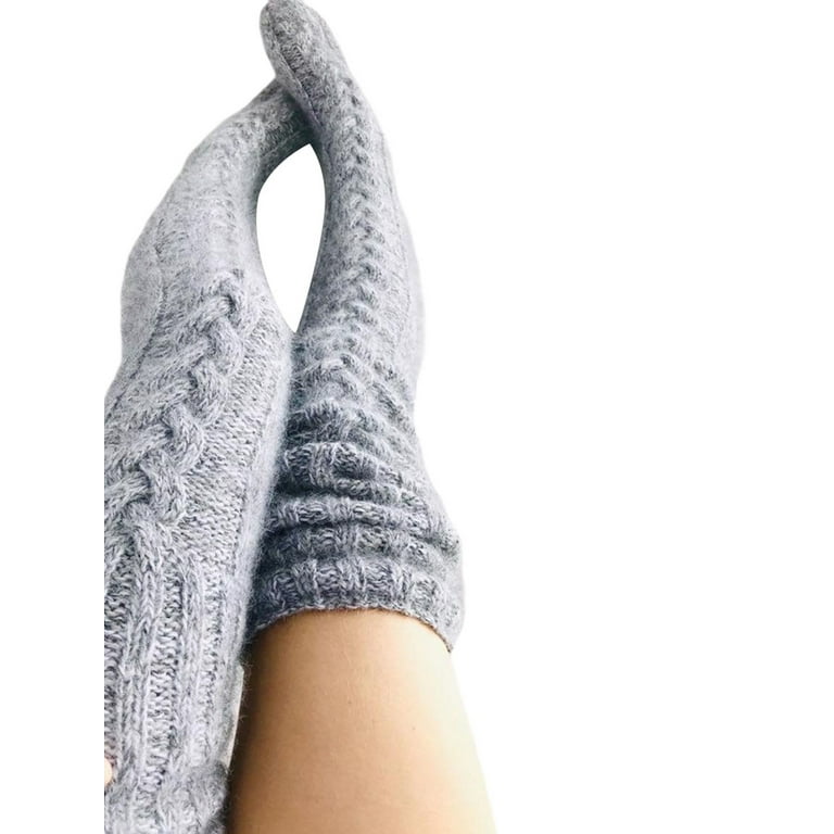 Women Wool Twist Knit Socks Casual Warm Fluffy Cotton Leggings Over Knee  Long Socks High Stocking Leg Warmers 