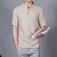 thumbnail image 6 of Besolor Summer Shirts for Men Stand Collar Buttton Short Sleeve Tops Casual Solid Color Plus Size Blouse Tees, 6 of 6