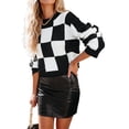 thumbnail image 5 of Liacowi Women Juniors Knitted Sweater Long Sleeve Plaid Contrast Color Pullover Retro Jumpers Tops Fall Loose Knitwear for Teen, 5 of 8