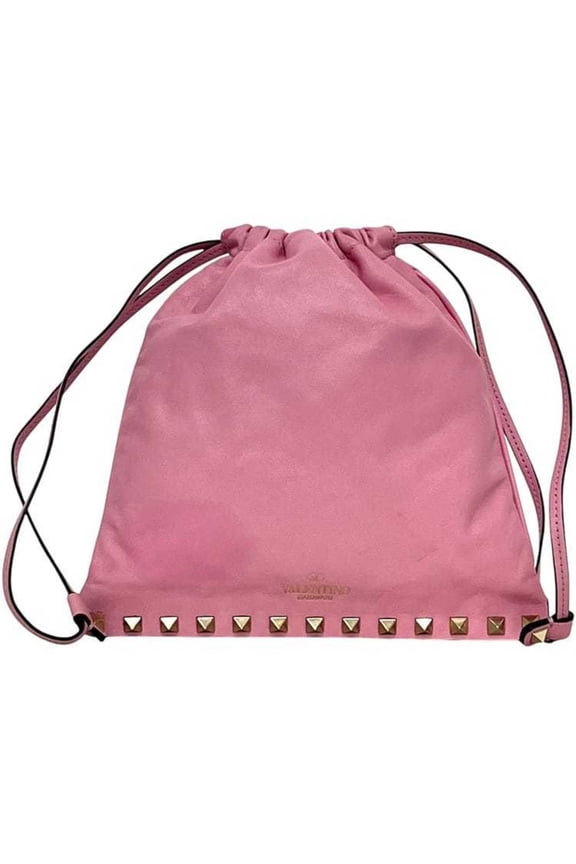 Pre-Owned Valentino Garavani Drawstring Pouch f-24580, Pink Leather with Studs.... (Good)