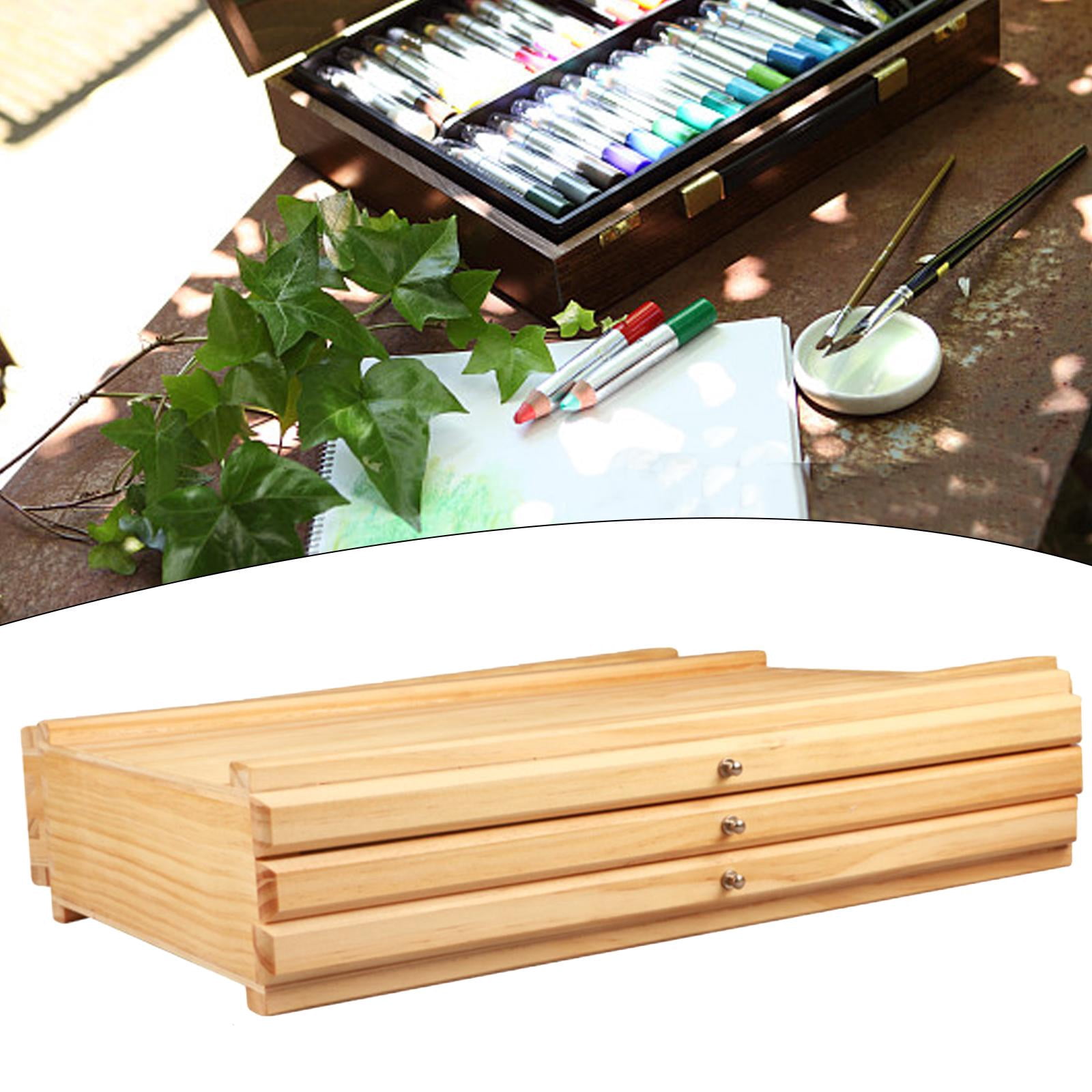 Tachiuwa Artist Supply Storage Box Wood Art Supplies Organizer with Drawer and Compartments for Watercolor Pens Markers Painting Tools 3 Drawer