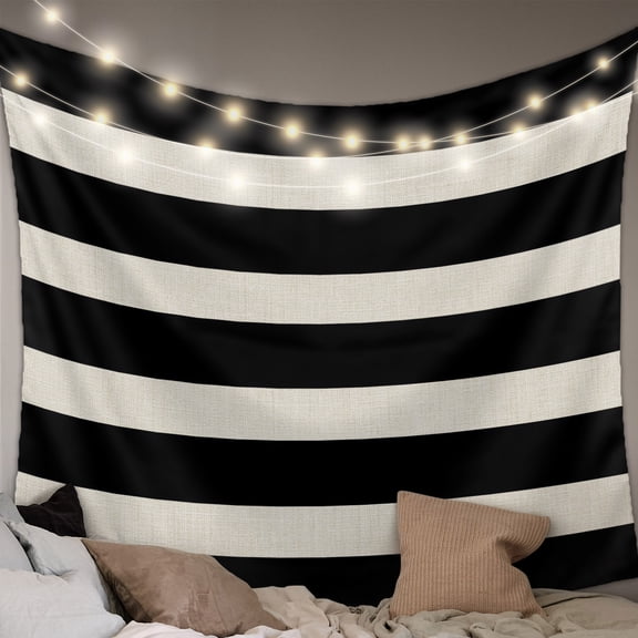 Black Beige Striped Small Tapestry for Bedroom Wall Hanging Tapestry, Vintage Geometric Line Simple Ceiling Backdrop Tapestries Poster Blanket Wall Decor for Teens Room Living Room Dorm 23" x 28"