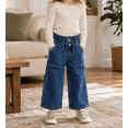 thumbnail image 3 of KIDSCOOL SPACE Baby Girls Jeans,Toddler Elastic Waist with D-ring Slant Pockets Wide-leg Denim Pants,Blue,2-3 Years, 3 of 7