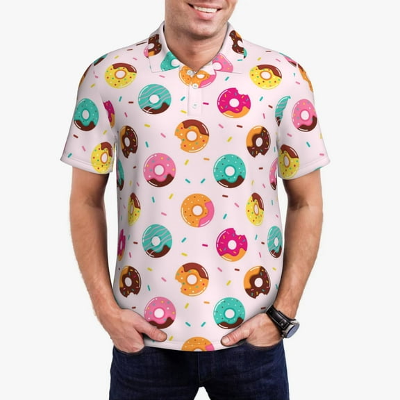 Hirioo Donut for Men’s Polo Shirts Quick Dry Short Sleeve Golf T Shirt Performance Moisture Wicking Casual Workout,Sizes S-4XL-Small