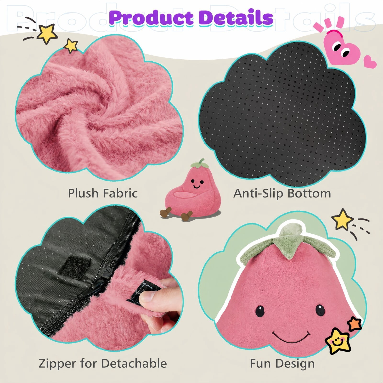 Kelno 31" Kids Bean Bag Chair Faux Rabbit Fur Lazy Chair Toddler Couch, Rose Red