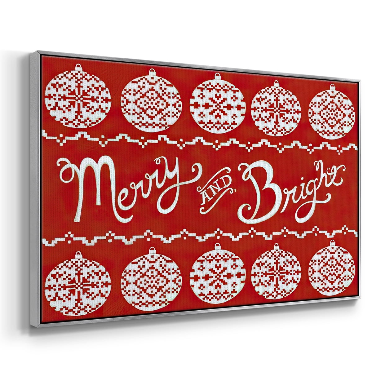 Fair Isle Snowflake II - Framed Gallery Wrapped Holiday Canvas - 25 x 37 - Silver Frame