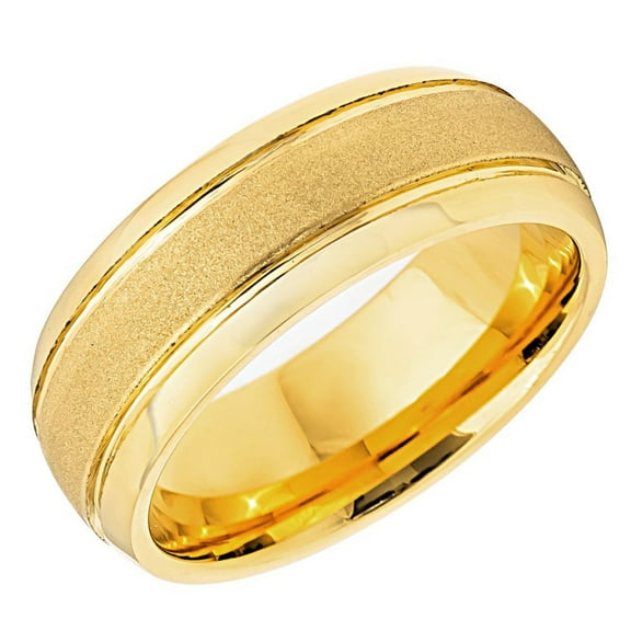 Men's Women's Tungsten Wedding Band Engagement Ring 8mm Yellow Gold Plated Sand Finished Ring, SZ 10.5