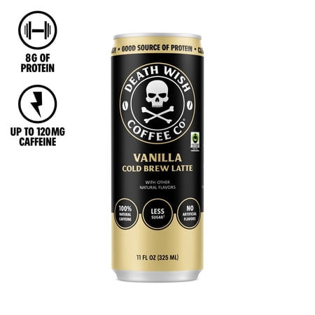 Death Wish Coffee Co., Premium Vanilla Latte, 100% Colombian Cold Brew Fair Trade™ Coffee, 11 fl oz Can