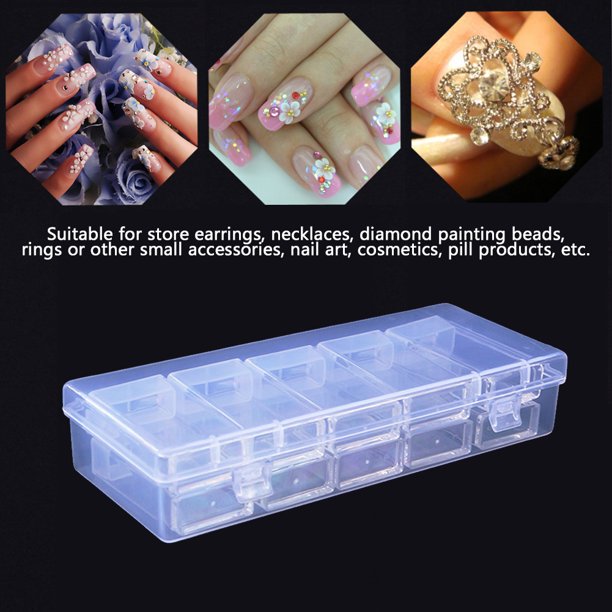 Caja de pintura de diamantes Contenedor de caja de almacenamiento de cuentas transparentes (10 rejillas) Likrtyny Oficina Multiescena Multifunción