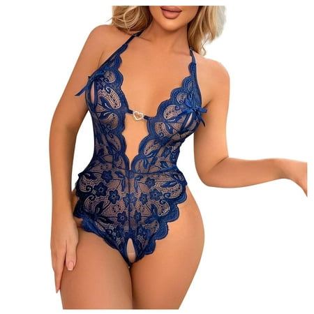 

YDKZYMD Women S Sexy Lingerie Chemise With Deep V Neck Set One Piece Lace Babydoll Underwear Teddy Sheer Snap Crotch Bodysuit Set
