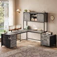 thumbnail image 7 of Farmhouse L Shaped Computer Desk with 6 Drawers and Hutch, Reversible Home Office Desk, Corner Office Desk, 7 of 7