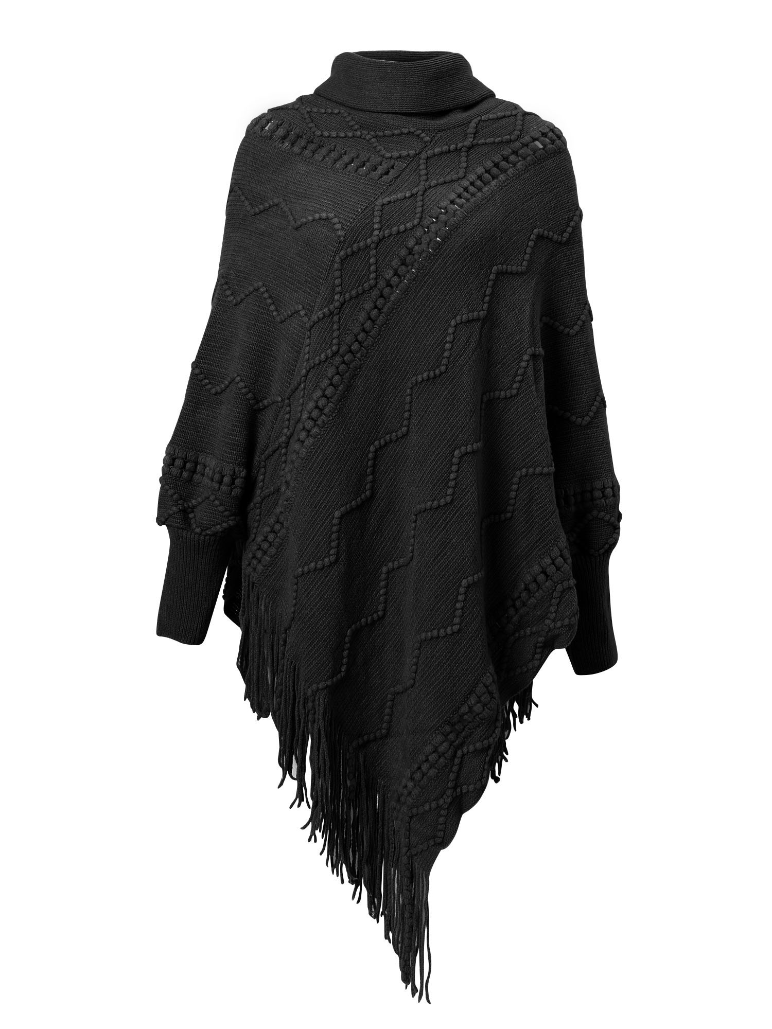 LELINTA Womens Knit Tassel Poncho Cardigan Fringed Pullover Cozy Sweater Wrap Jacket - image 2 of 4