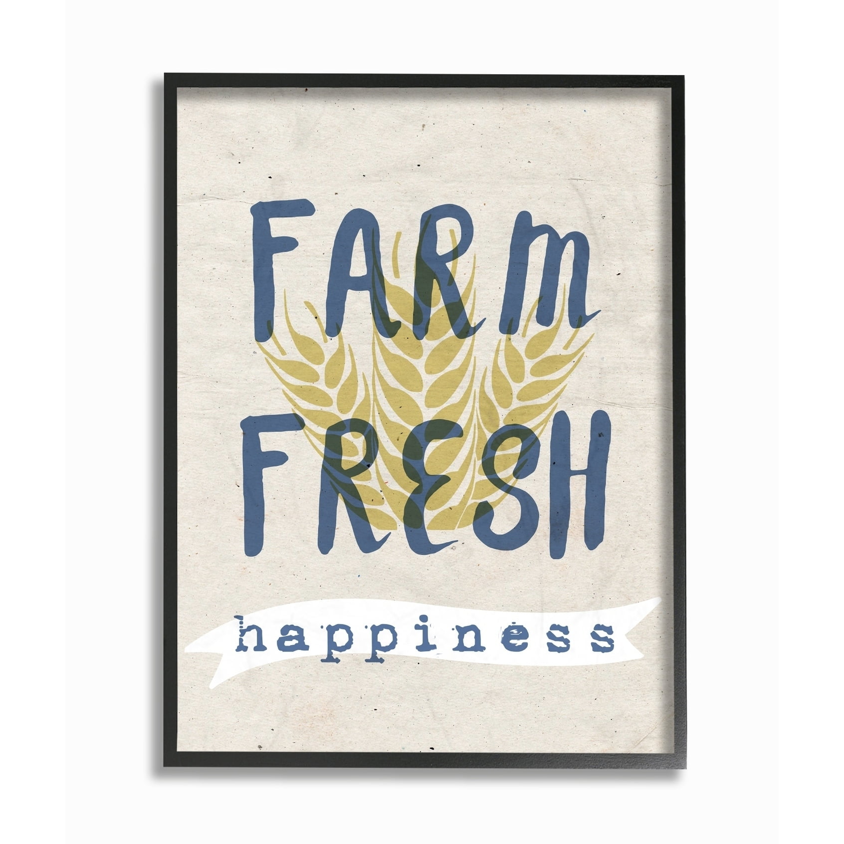 The Stupell Home Decor Collection Farm Fresh Happiness Wheat Typography Framed Giclee Texturized Art, 11 x 1.5 x 14