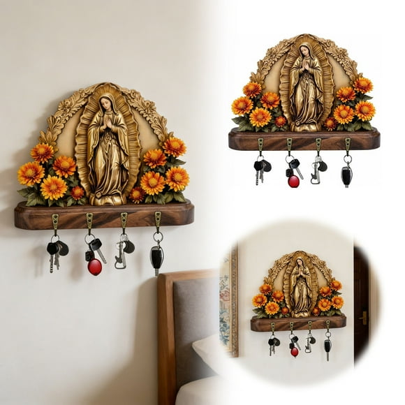 Wall Mounted Sacred Mary Key Holder Entryway Organizer With Hooks For Home Storage