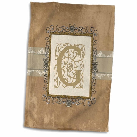 3dRose G Initial Vintage Elegant Vines and Flowers in Sepia and Pewter Look - Towel  15 by 22-inch